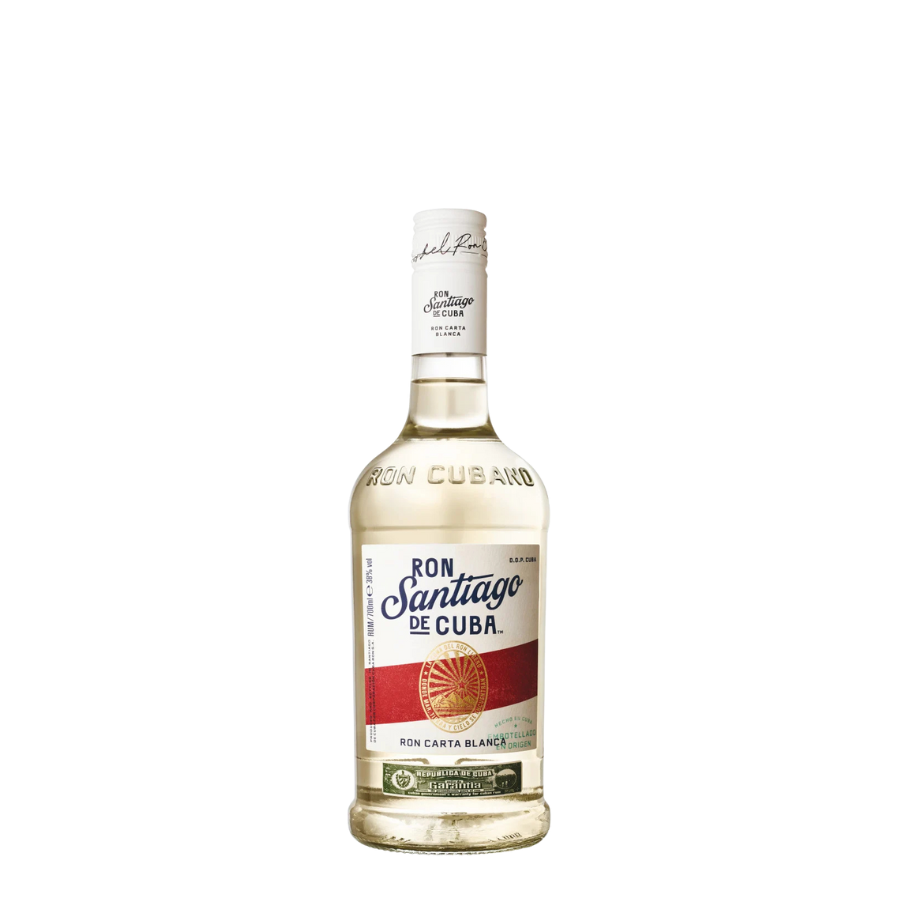Bouteille de rhum Santiago de Cuba Carta Blanca 70 cl - Rhum cubain léger, distillé et vieilli 3 ans en fûts de chêne, idéal pour cocktails exotiques et dégustation. Notes de vanille, sucre brun et agrumes | MAISON COCKTAIL