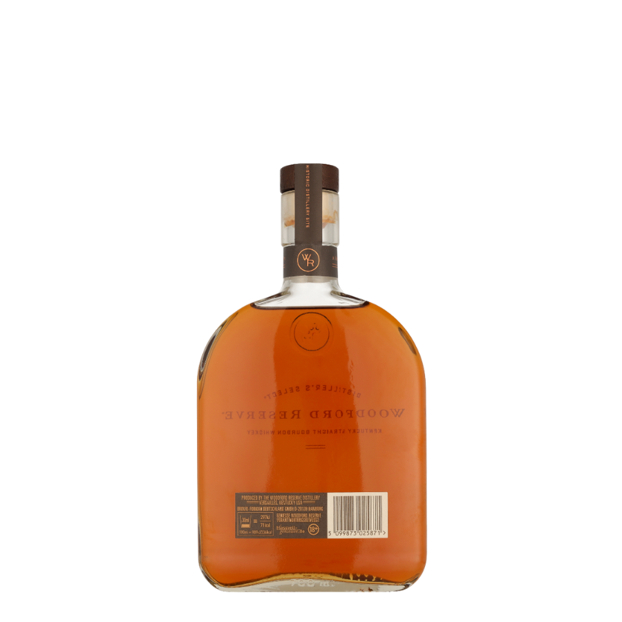 Bouteille vue de dos de Woodford Reserve Whiskey du Kentucky Bourbon 70 cl 43,2 degrés | MAISON COCKTAIL