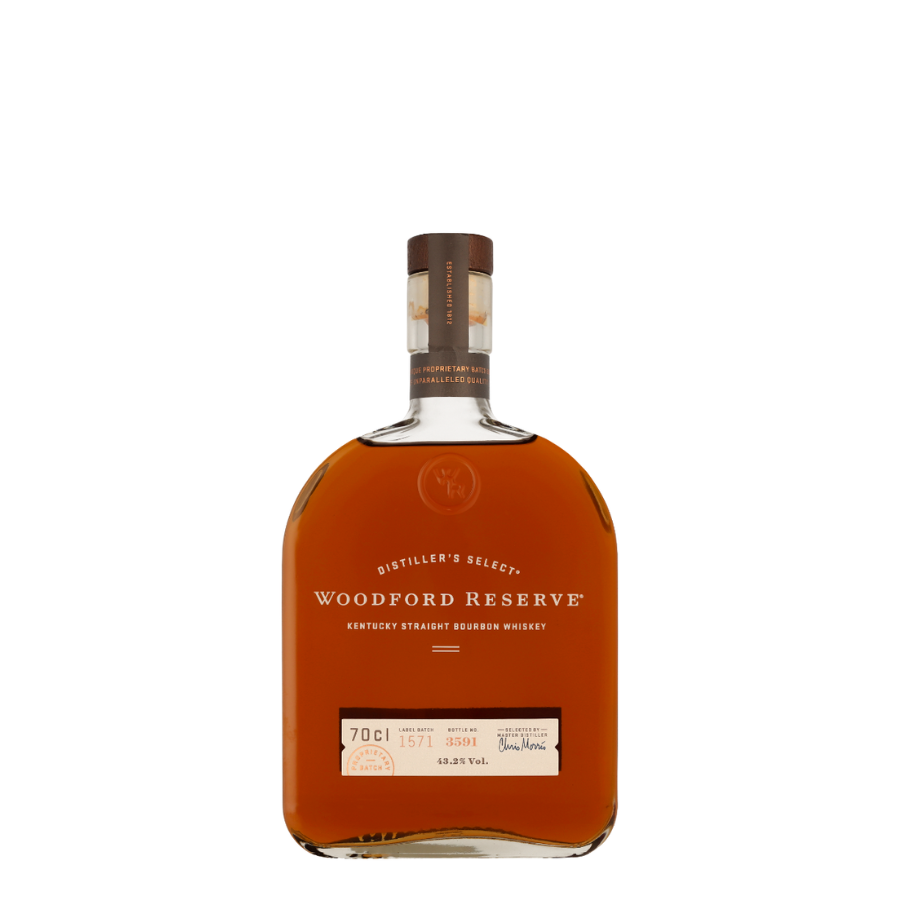 Bouteille vue de face de Woodford Reserve Whiskey du Kentucky Bourbon 70 cl 43,2 degrés | MAISON COCKTAIL
