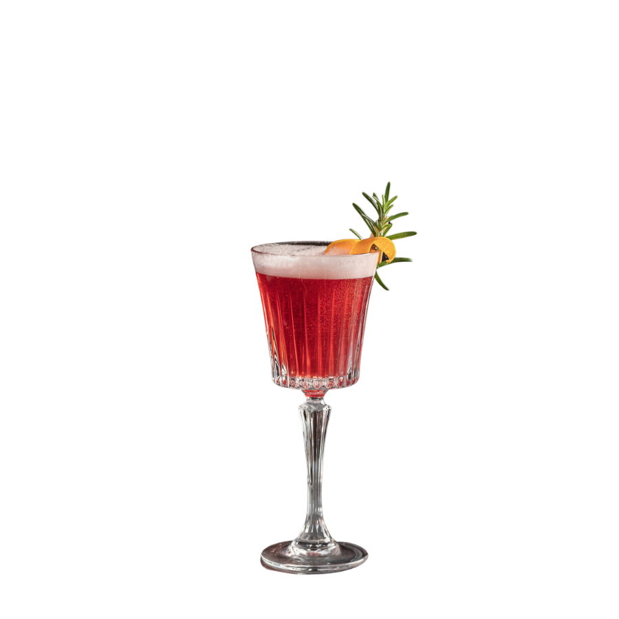 Vue cocktail Negroni dans un verre à pieds vintage type années 30 | MAISON COCKTAIL