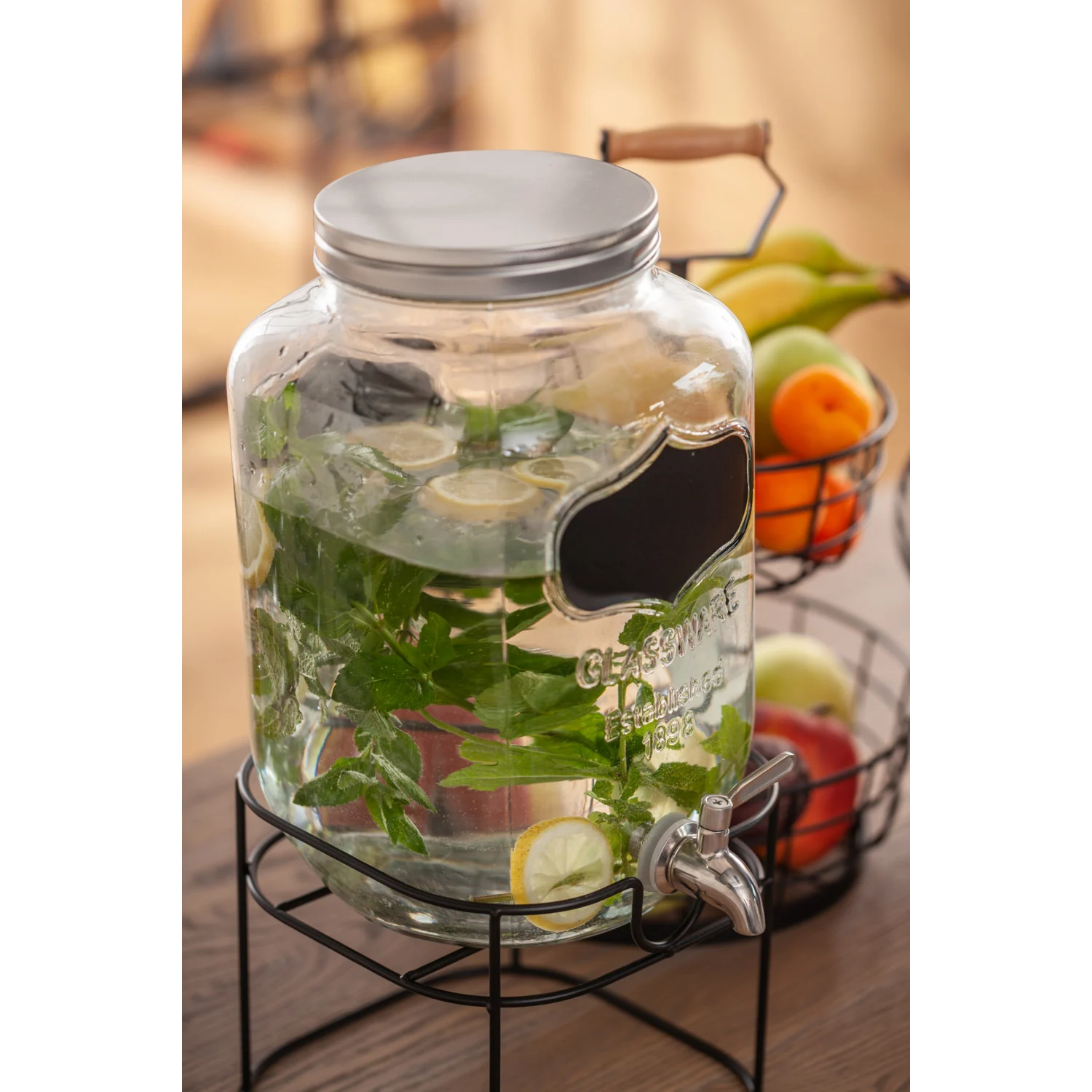 Distributeur de boisson avec support et tapis égouttoir eau healthy à la menthe  | MAISON COCKTAIL